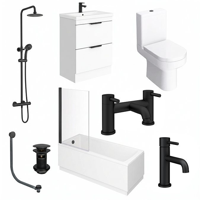 AquaSure Waterproof Matt Black Round Complete Bathroom Suite