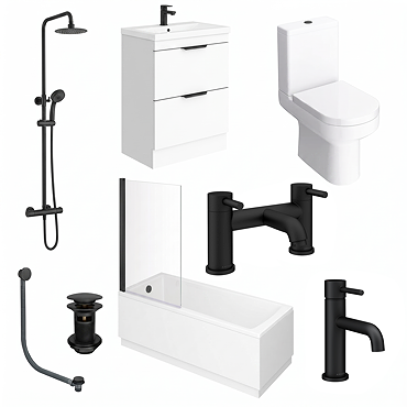 AquaSure Waterproof Matt Black Round Complete Bathroom Suite