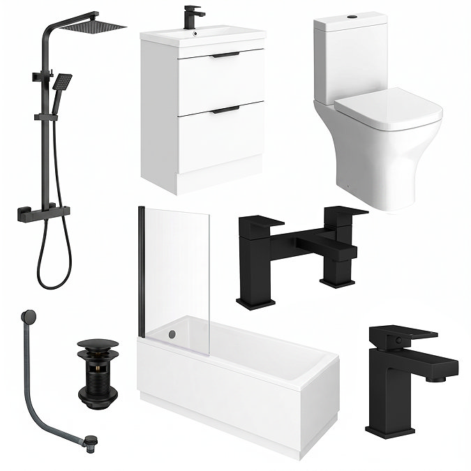 AquaSure Waterproof Matt Black Square Complete Bathroom Suite
