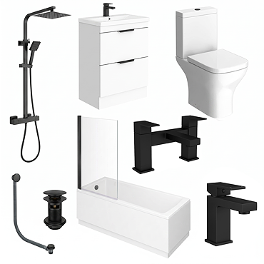 AquaSure Waterproof Matt Black Square Complete Bathroom Suite
