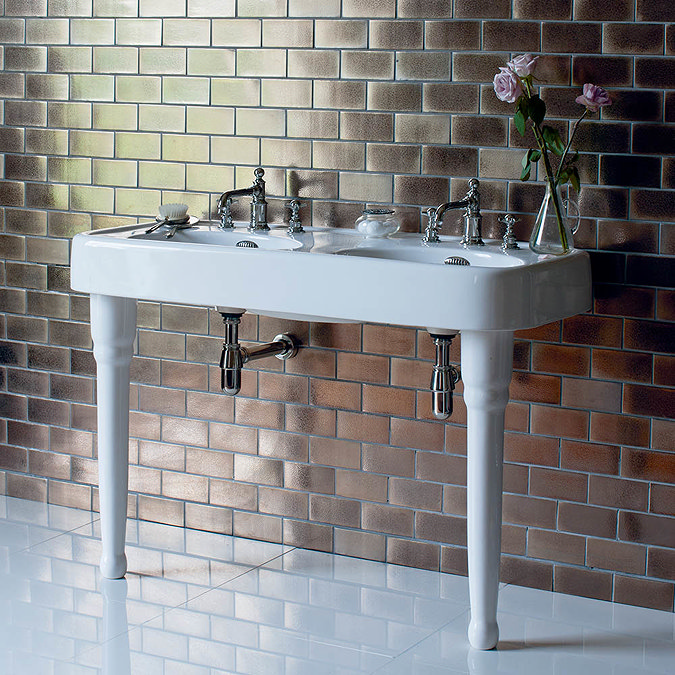 Arcade 1200mm Double Basin and Ceramic Console Legs - Various Tap Hole Options Standard Large Image