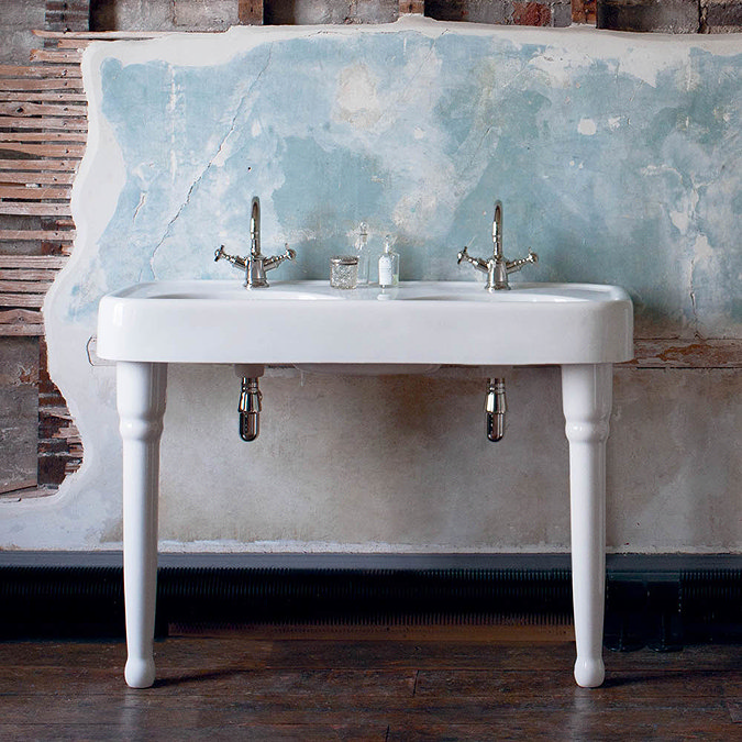 Arcade 1200mm Double Basin and Ceramic Console Legs - Various Tap Hole Options In Bathroom Large Image