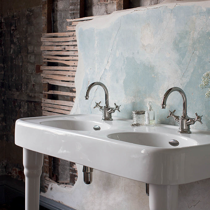 Arcade 1200mm Double Basin and Ceramic Console Legs - Various Tap Hole Options additional Large Image