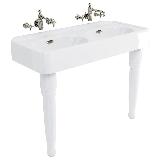 Arcade 1200mm Double Basin and Ceramic Console Legs - Various Tap Hole Options Large Image