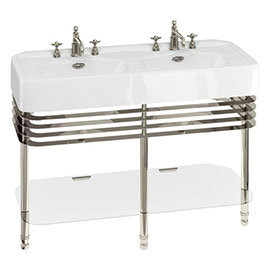 Arcade 1200mm Double Basin and Stand with Glass Shelf - Various Tap Hole Options Medium Image