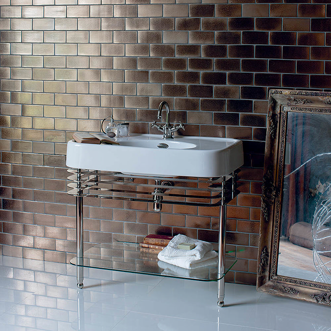Arcade 900mm Basin and Stand with Glass Shelf - Various Tap Hole Options Feature Large Image