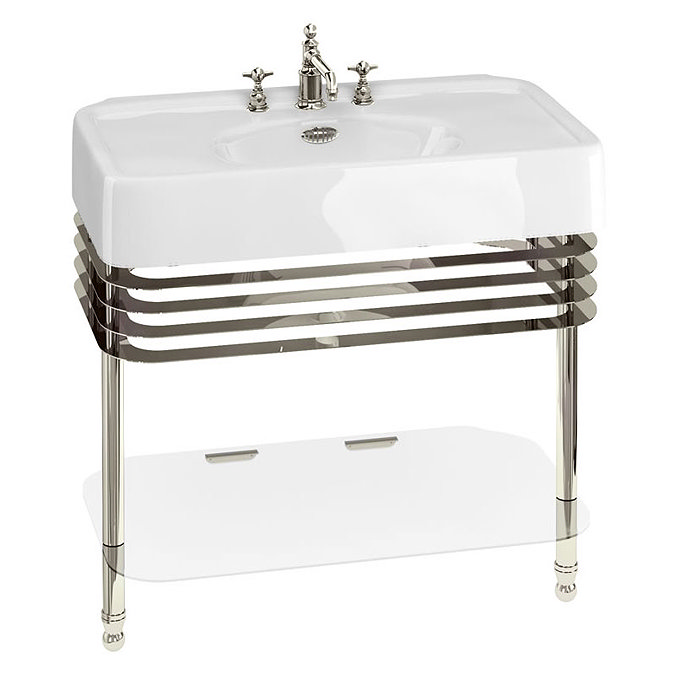 Arcade 900mm Basin and Stand with Glass Shelf - Various Tap Hole Options Large Image