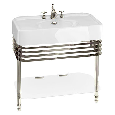 Arcade 900mm Basin and Stand with Glass Shelf - Various Tap Hole Options Profile Large Image