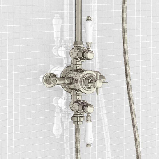 Arcade Avon Thermostatic Two Outlet Exposed Shower Valve, Rigid Riser & Kit with Fixed Head - Nickel