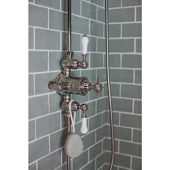 Arcade Avon Thermostatic Two Outlet Exposed Shower Valve, Rigid Riser & Kit with Fixed Head - Nickel Standard Large Image