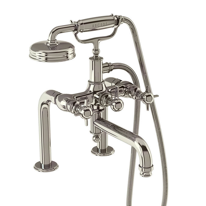 Arcade Deck Mounted Bath Shower Mixer - Nickel - Various Tap Head Options Large Image