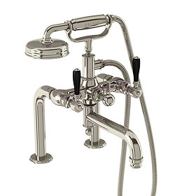 Arcade Deck Mounted Bath Shower Mixer with Black Levers - Nickel Large Image