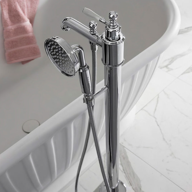 Arcade Floor Mounted Freestanding Bath Shower Mixer - Nickel Profile Large Image