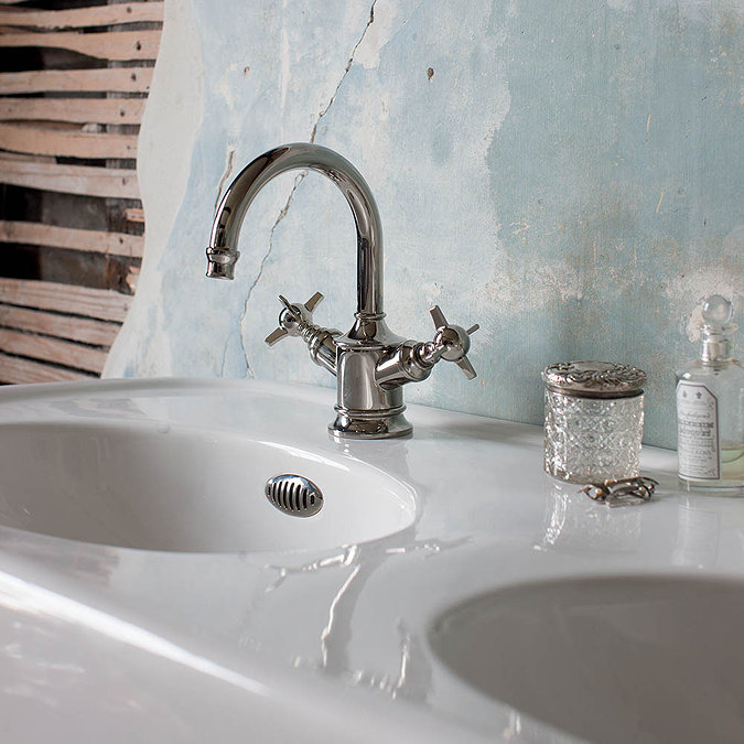 Arcade Highneck Monobloc Basin Mixer Tap with Tap Handles - Nickel - ARC14-NKL Feature Large Image
