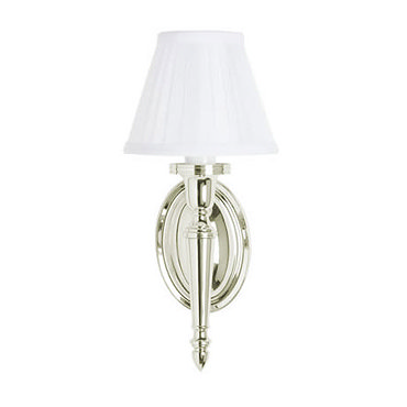 Arcade Wall Light with Oval Base and White Fine Pleated Shade - Nickel Profile Large Image