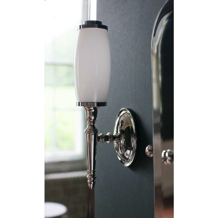 Arcade Wall Light with Oval Base and Tube Frosted Glass Shade - Nickel Profile Large Image