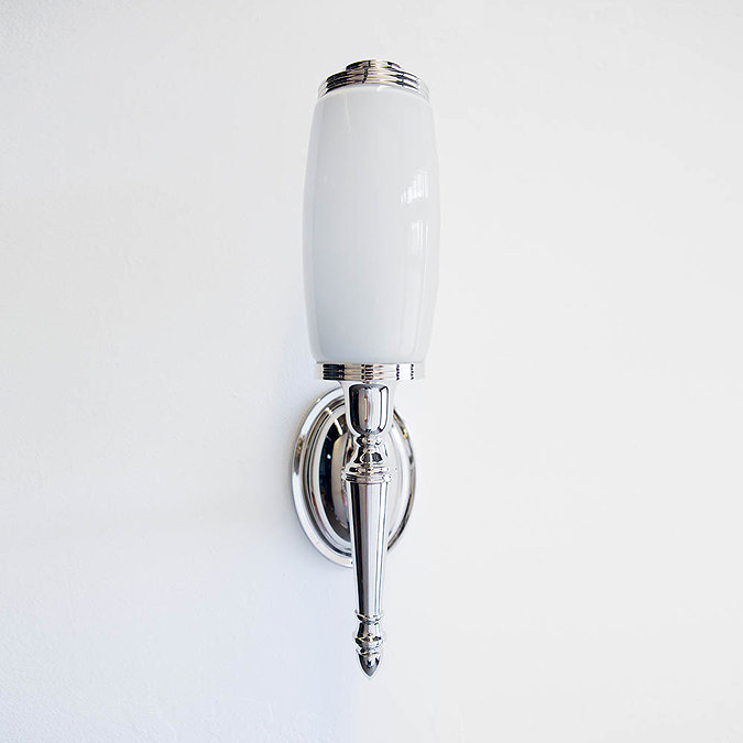 Arcade Wall Light with Oval Base and Tube Frosted Glass Shade - Nickel  Standard Large Image