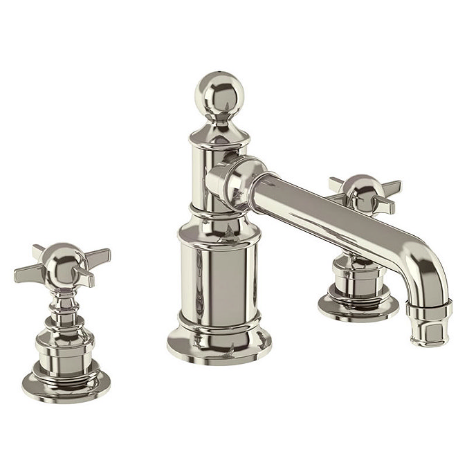 Arcade Three Hole Deck Mounted Basin Mixer - Nickel - Various Tap Head Options Large Image