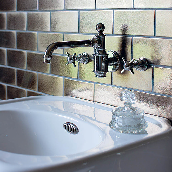 Arcade Three Hole Wall Mounted Basin Mixer - Nickel - Various Tap Head Options Profile Large Image