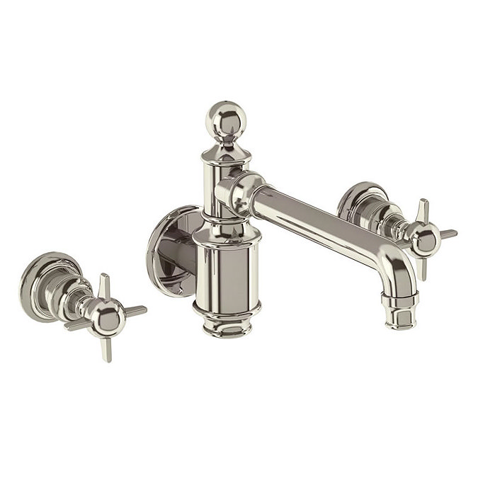 Arcade Three Hole Wall Mounted Basin Mixer - Nickel - Various Tap Head Options Large Image