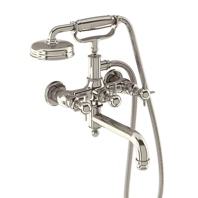 Arcade Wall Mounted Bath Shower Mixer - Nickel - Various Tap Head Options Large Image