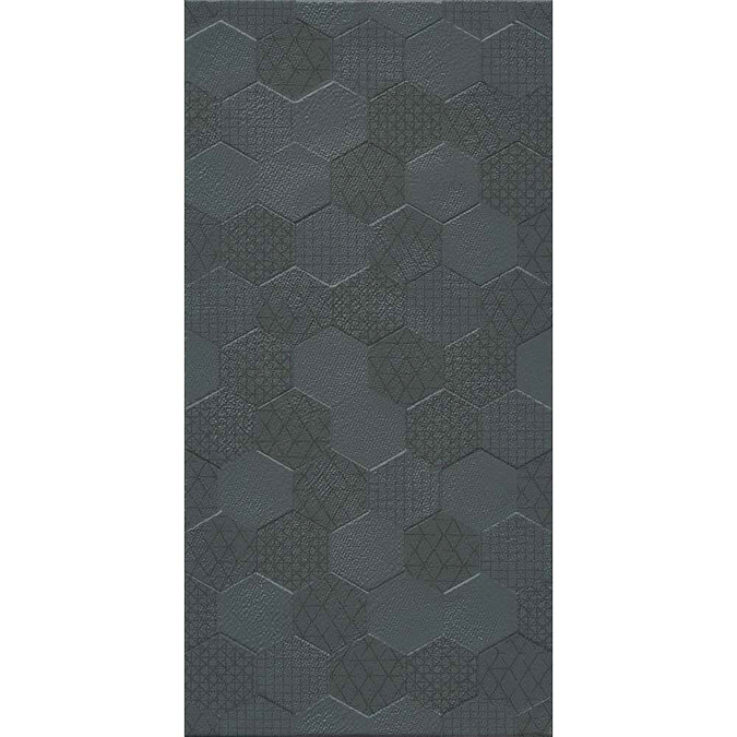 Arden Anthracite Linen Effect Hexagon Decor Wall Tiles - 30 x 60cm  Feature Large Image