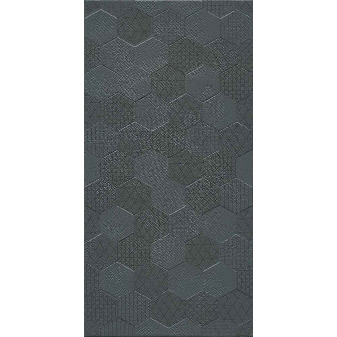 Arden Anthracite Linen Effect Hexagon Decor Wall Tiles - 30 x 60cm Feature Large Image
