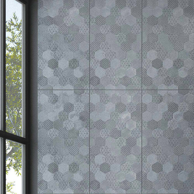 Arden Anthracite Linen Effect Hexagon Decor Wall Tiles - 30 x 60cm Large Image
