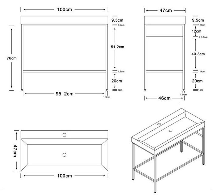 Arezzo 1000 Chrome Framed Washstand with Gloss White Open Shelf and Basin