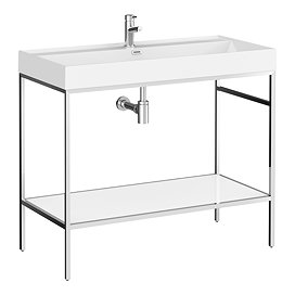 Arezzo 1000 Chrome Framed Washstand with Gloss White Open Shelf and Basin