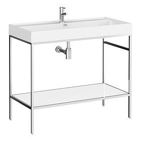 Arezzo 1000 Chrome Framed Washstand with Gloss White Open Shelf and Basin