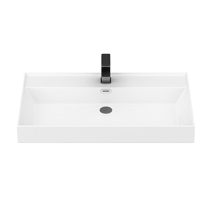 Arezzo Countertop Basin Unit - Concrete-Effect with Black Frame - 1000mm inc. Basin  Standard Large Image