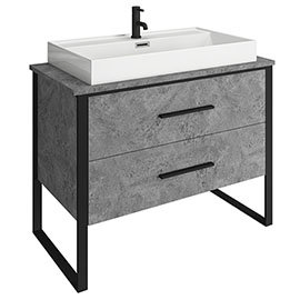 Arezzo 1000 Concrete-Effect Matt Black Framed 2 Drawer Vanity Unit with Countertop Basin Medium Imag