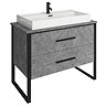 Arezzo 1000 Concrete-Effect Matt Black Framed 2 Drawer Vanity Unit with Countertop Basin Large Image