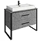 Arezzo 1000 Concrete-Effect Matt Black Framed 2 Drawer Vanity Unit with Countertop Basin Large Image