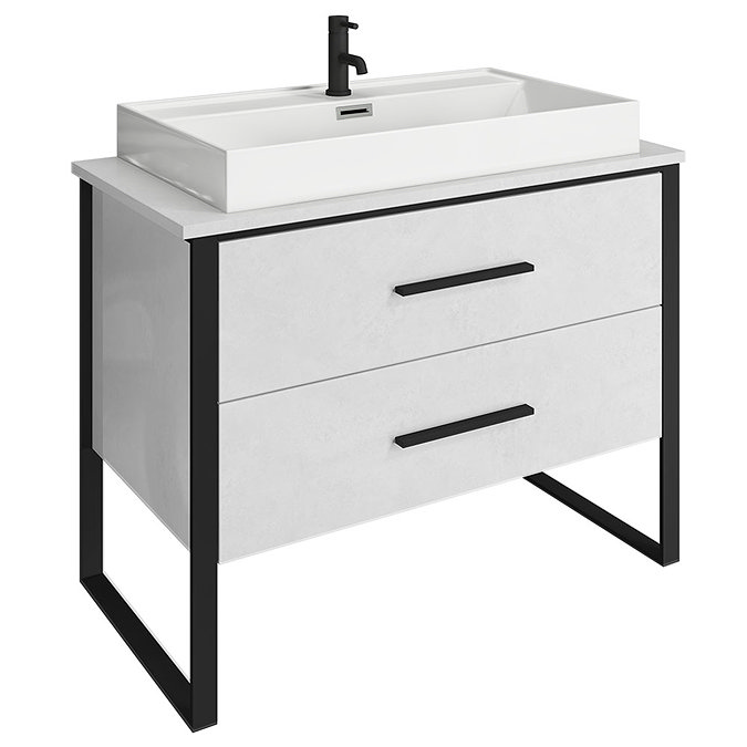 Arezzo 1000 Gloss White Matt Black Framed Vanity Unit + Square Toilet  Profile Large Image