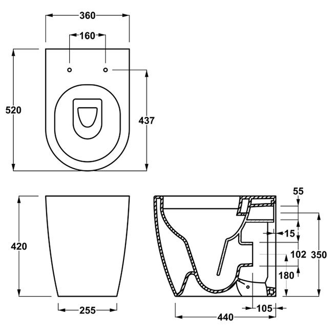 Arezzo 1000 Matt Black Semi-Recessed Round Combination Vanity Unit (Brushed Brass Flush & Handles) 