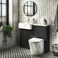 Arezzo 1000 Matt Black Semi-Recessed Round Combination Vanity Unit (Brushed Brass Flush & Handles) 