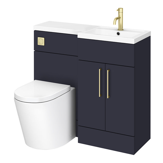 Arezzo 1000 RH Matt Blue Combination Furniture Pack (Brushed Brass Flush & Handles) Large Image