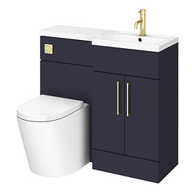 Arezzo 1000 RH Matt Blue Combination Furniture Pack (Brushed Brass Flush & Handles) Large Image