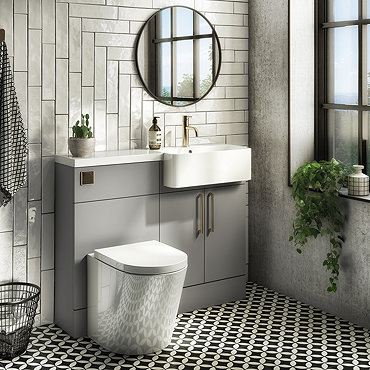 Arezzo 1000 Matt Grey Semi-Recessed Round Combination Vanity Unit (Brushed Brass Flush & Handles)