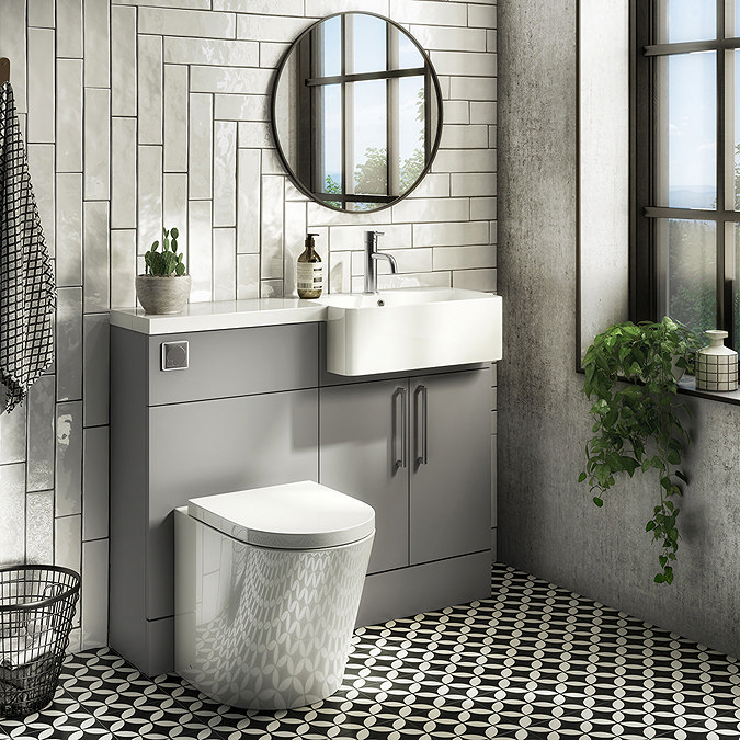 Arezzo 1000 RH Matt Grey Semi-Recessed Round Combination Vanity Unit (Chrome Flush & Handles) Large