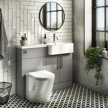 Arezzo 1000 Matt Grey Semi-Recessed Round Combination Vanity Unit (Chrome Flush & Handles)