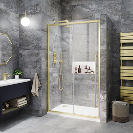 Arezzo 1000 x 1950 Soft Closing Sliding Shower Door - Brushed Brass