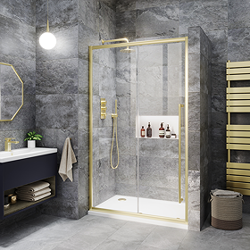 Arezzo 1000 x 1950 Soft Closing Sliding Shower Door - Brushed Brass