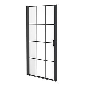 Arezzo 1000 x 1970 Matt Black Grid Frameless Pivot Shower Door for Recess Large Image