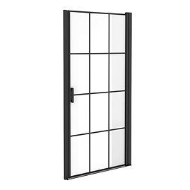Arezzo 1000 x 1970 Matt Black Grid Frameless Pivot Shower Door for Recess - R/H Opening Large Image
