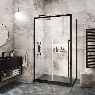 Arezzo 1000 x 800 Soft Closing Sliding Shower Door Enclosure - Matt Black