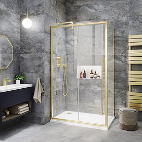 Arezzo 1000 x 800 Soft Closing Sliding Shower Door Enclosure - Brushed Brass