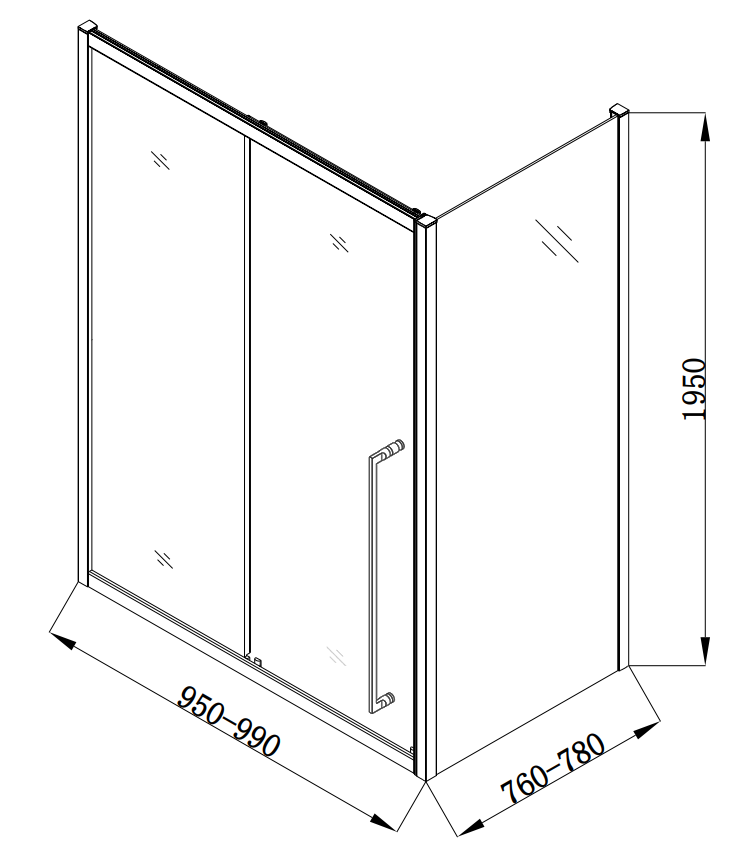 Arezzo 1000 x 800 Soft Closing Sliding Shower Door Enclosure - Chrome